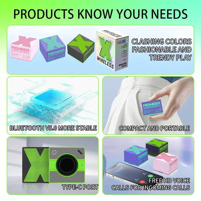 Mini Bluetooth Speaker Portable Stereo Sound Auto Pairing for Hands-Free Calling Travel Outdoor Wireless Speaker