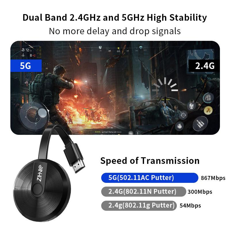 ZIHNIC Wireless Screen Projector HD TV Monitor Portable Mobile Phone Connection TV Monitor HD Wireless 5G 4K Horizontal and Vertical Screen Connector