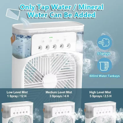 Household Small Air Cooler Three-In-One Fan Air Conditioner LED Night Light Portable Humidifier Air Conditioner Fan Office Home