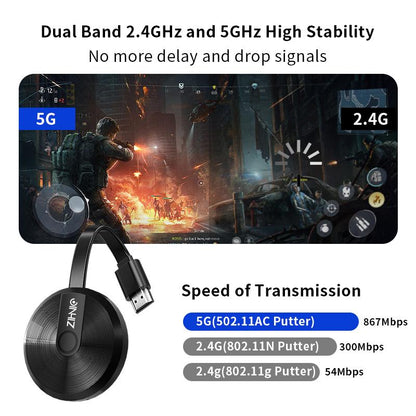 ZIHNIC Wireless Screen Projector HD TV Monitor Portable Mobile Phone Connection TV Monitor HD Wireless 5G 4K Horizontal and Vertical Screen Connector
