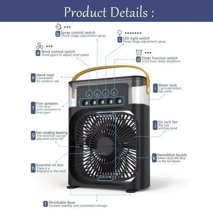 Household Small Air Cooler Three-In-One Fan Air Conditioner LED Night Light Portable Humidifier Air Conditioner Fan Office Home
